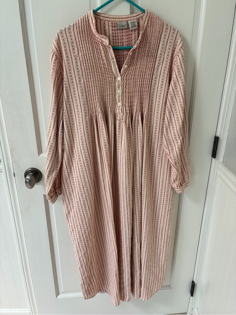L.L. Bean Red And Cream Long Flannel Nightgown